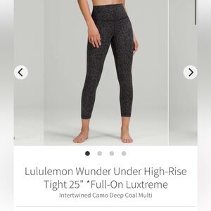 Lululemon Wunder Under Black Leopard Size 14 Leggings